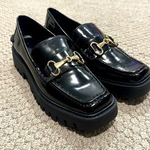 OPEN EDIT Heather Platform Bit Black Loafer